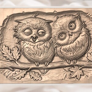 Owl Couple 3D Relief STL view 2