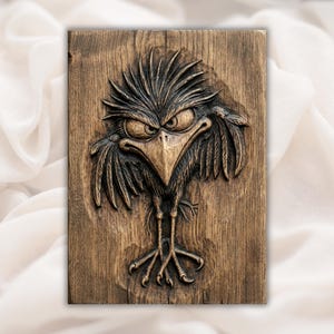 Angry Raven Crow 3D Relief STL view 1