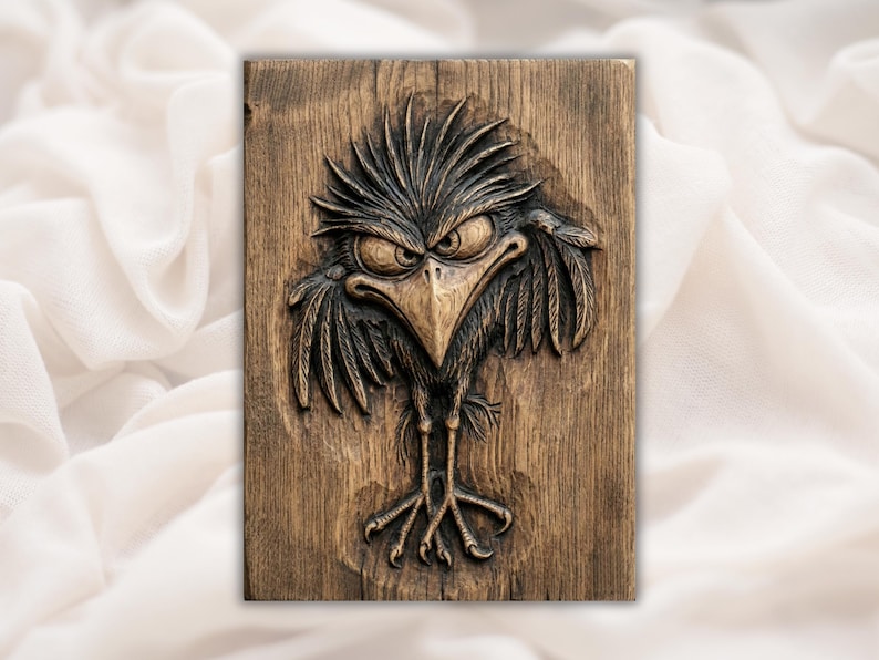 Angry Raven Crow 3D Relief STL