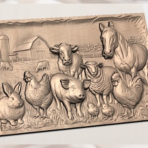 Farm Animals Barn Scene 3D Relief STL for CNC Router view 2