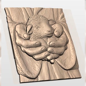 Lamb in Jesus Hands 3D Relief STL view 2