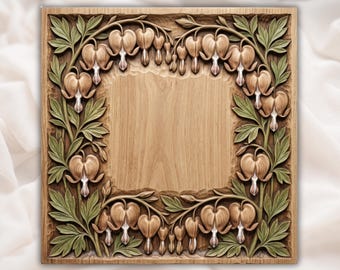 Bleeding Heart Flower Frame Relief STL | Botanical Wall Art for CNC Router & Laser
