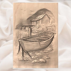 Rowboat Lake Cabin 3D Relief STL view 3