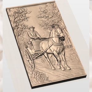 Cowboy Horse Carriage STL Relief view 2