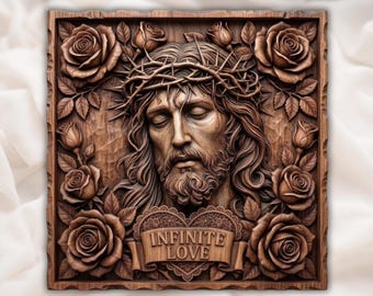 Crown Of Thorns Sacred Heart Jesus 3D Relief STL | Passion Of Christ Wall Decor | CNC Router Laser