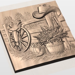 Western Ranch Saddle 3D Relief STL view 2