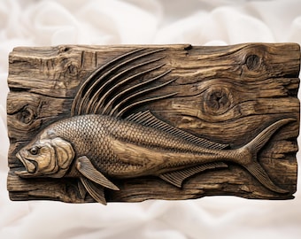 Panel de arte mural de pez gallo en relieve 3D STL / Pesca en agua salada / Tallado realista de pez STL / Decoración costera para casa de playa