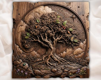 Tree Of Life STL | Round Nature Relief | Celtic Wall Decor | Wood Carving Design | Rustic Root Artwork | Sacred Tree Plaque