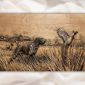 Hunting Dog & Pheasant 3D Relief STL view 1
