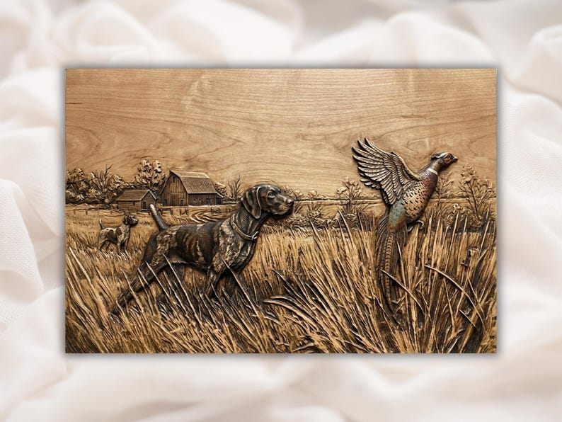 Hunting Dog & Pheasant 3D Relief STL