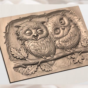 Owl Couple 3D Relief STL view 3