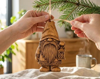 Nordic Gnome Lantern Ornament CNC Relief STL | Scandinavian Tomte Wood Carving | Rustic Christmas Decor