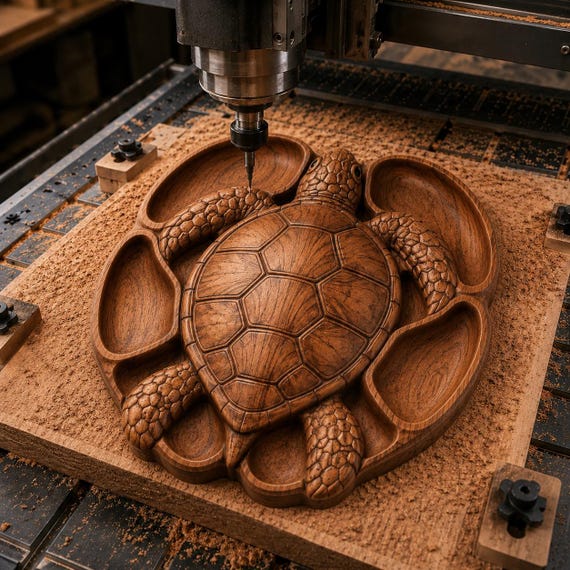 Sea Turtle Tray STL File for CNC Router | Wooden Tray 3D Relief Model | Wooden Serving Tray Carving Design | Kitchen Decor