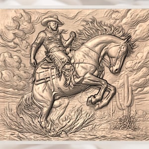 Bronco Rider 3D Relief STL view 3