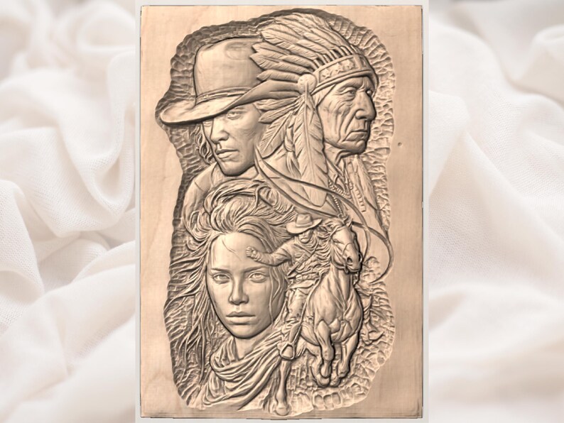 Collage nativo del oeste STL / Relieve tribal vaquero / Obra de arte de jinete / Decoración rústica de pared / Placa de pared de rancho / Archivo de placa de la frontera imagen 2