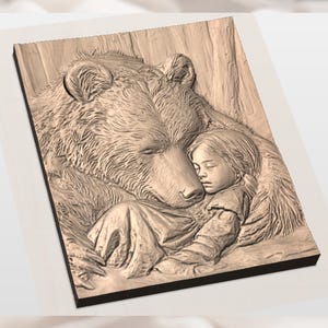 Girl & Bear 3D Relief STL view 3