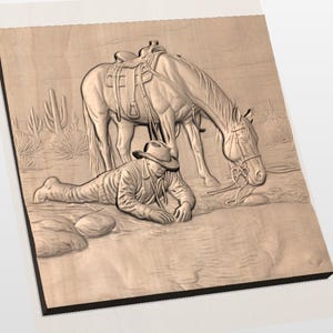 Cowboy & Horse 3D Relief STL view 2