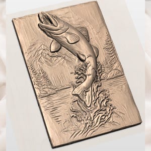 Jumping Trout Fish 3D Relief STL view 3