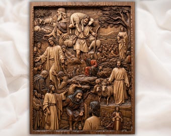 Leben Jesu STL | Biblische Reliefkunst |Christliche Wanddekoration | Schäferschaf Kunstwerk | Holz schnitzen STL | Kirchen Plaque Datei | Glaube Plakette