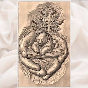 Bear in Caring Hands 3D Relief STL view 3