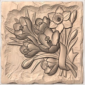 Floral Bouquet 3D Relief STL view 3
