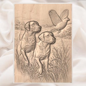 Hunting Dogs & Pheasant 3D Relief STL view 2