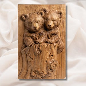 Cute Bear Cubs 3D Relief STL view 1
