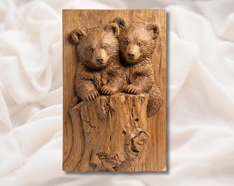 Lindos oseznos en relieve 3D STL / Panel de arte de pared de ositos del bosque / Archivo de grabado láser para impresión 3D con enrutador CNC