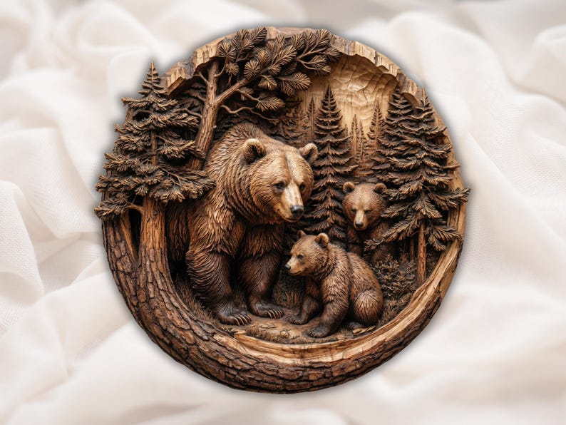 Bear Family 3D Relief STL