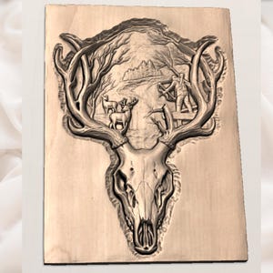Deer Skull Antler Hunting Relief STL view 3