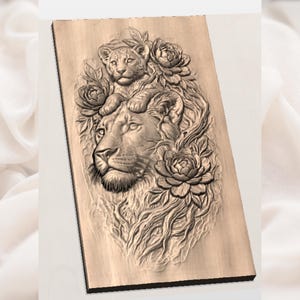 Lioness and Cub 3D Relief STL view 3