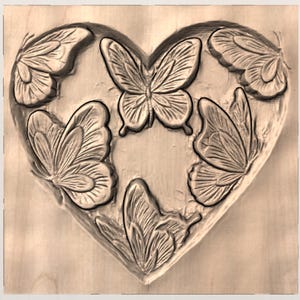 Butterfly Heart STL Relief view 3