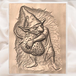 Goblin with Mushroom 3D Relief STL view 2