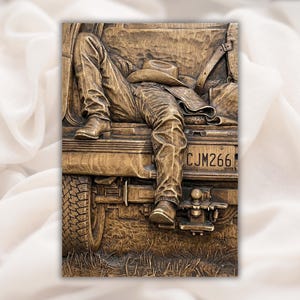 Cowboy Truck Tailgate 3D Relief STL view 1