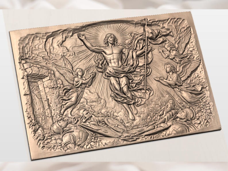 Peut inclure: Sculpture en relief d&eacute;taill&eacute;e repr&eacute;sentant une sc&egrave;ne religieuse. L'&oelig;uvre pr&eacute;sente une figure centrale aux bras tendus, entour&eacute;e d'anges et de personnages, le tout sur fond d'&eacute;l&eacute;ments architecturaux. La sculpture est dans les tons bruns.