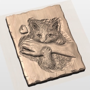 Cute Kitten Hug 3D STL Relief view 2
