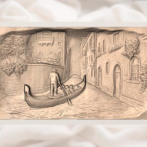 Venice Canal Gondola 3D Relief STL view 3