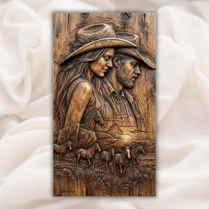 Western Cowboy Couple STL Relief view 1