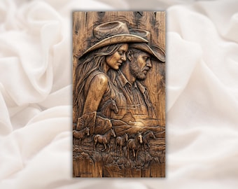 Western Cowboy Couple STL Relief | Horse Ranch 3D Carving File for CNC Router |Aspire, VCarve Pro, Carveco, Fusion 360, ArtCAM
