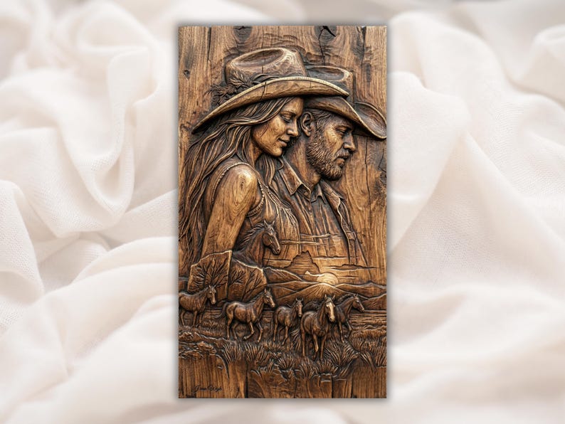 Western Cowboy Couple STL Relief