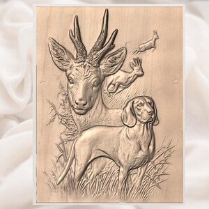 Hunting Dog & Deer 3D Relief STL view 3