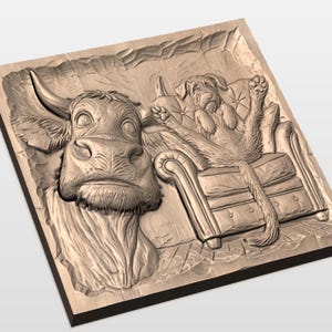 Funny Cow & Dog Relief STL view 3