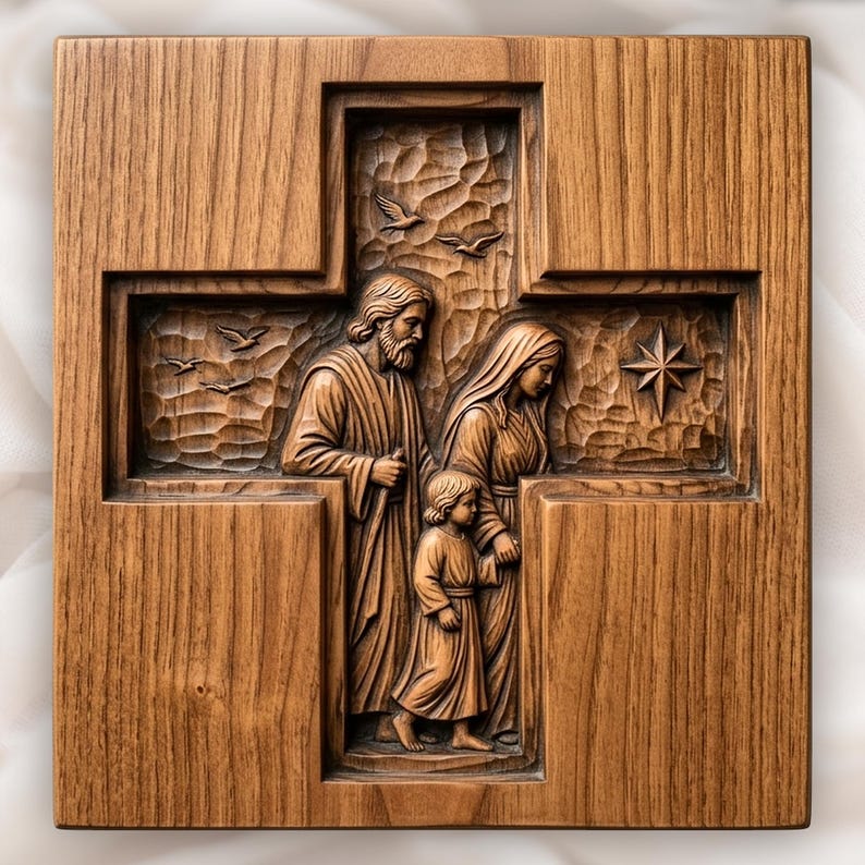 Holy Family Cross Religious Scene CNC Relief STL | Catholic Wall Art ...