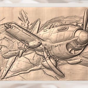 WW2 Fighter Plane 3D Relief STL File view 3
