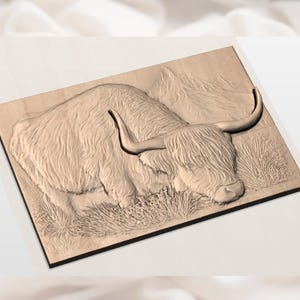 Highland Cow 3D Relief STL view 3