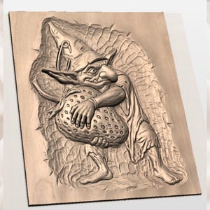 Goblin with Mushroom 3D Relief STL view 3