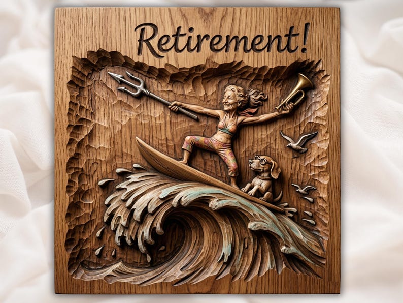 Retirement Surfing Lady Relief STL