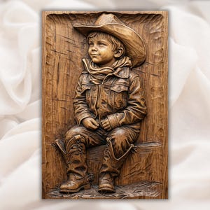 Cowboy Boy 3D Relief STL File view 1