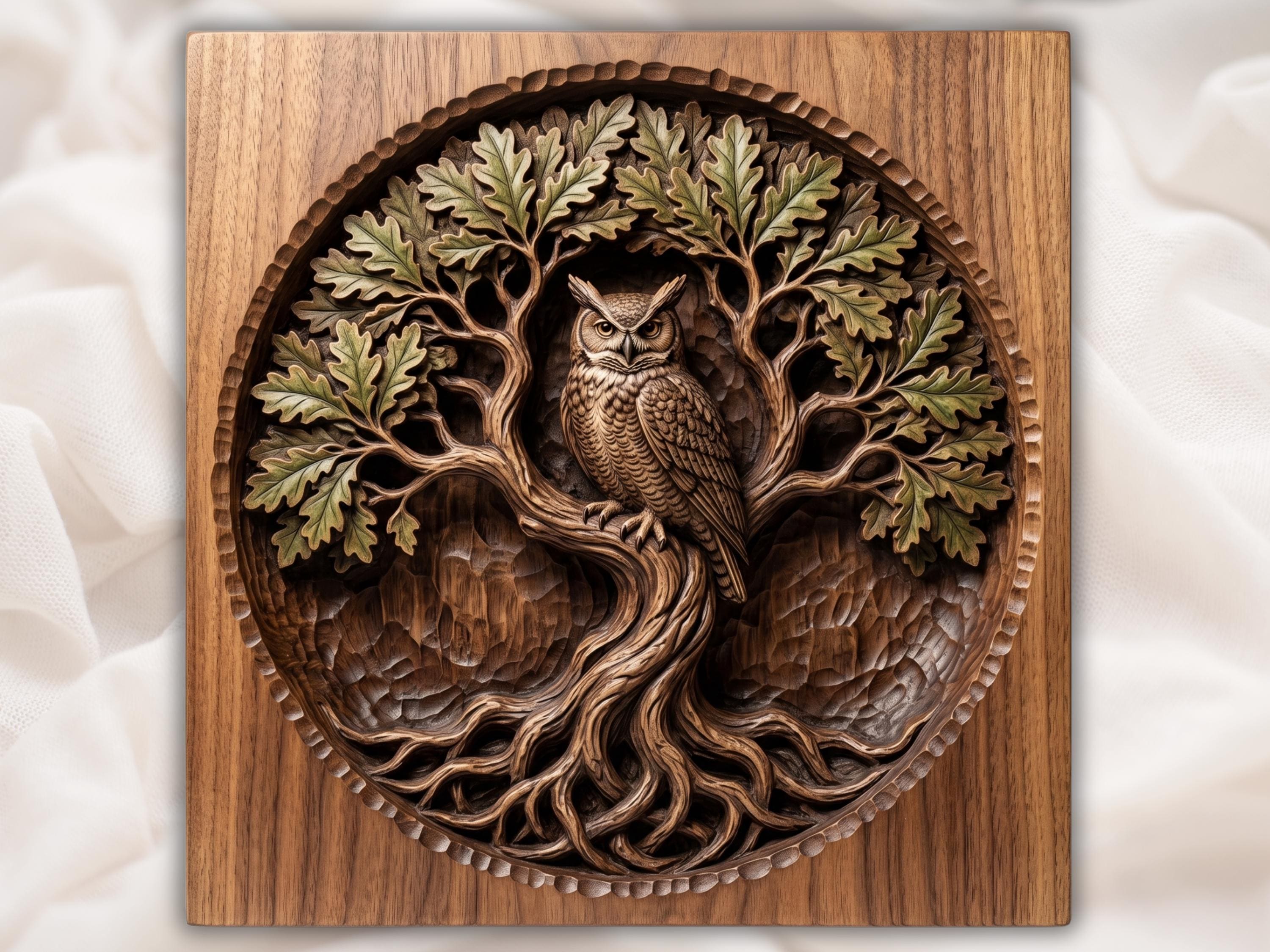 Owl Tree of Life STL Relief | Wildlife Wall Art Panel | Rustic Cabin Decor | Hand Carved Owl Relief 