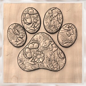 Floral Paw Print 3D Relief STL File view 2